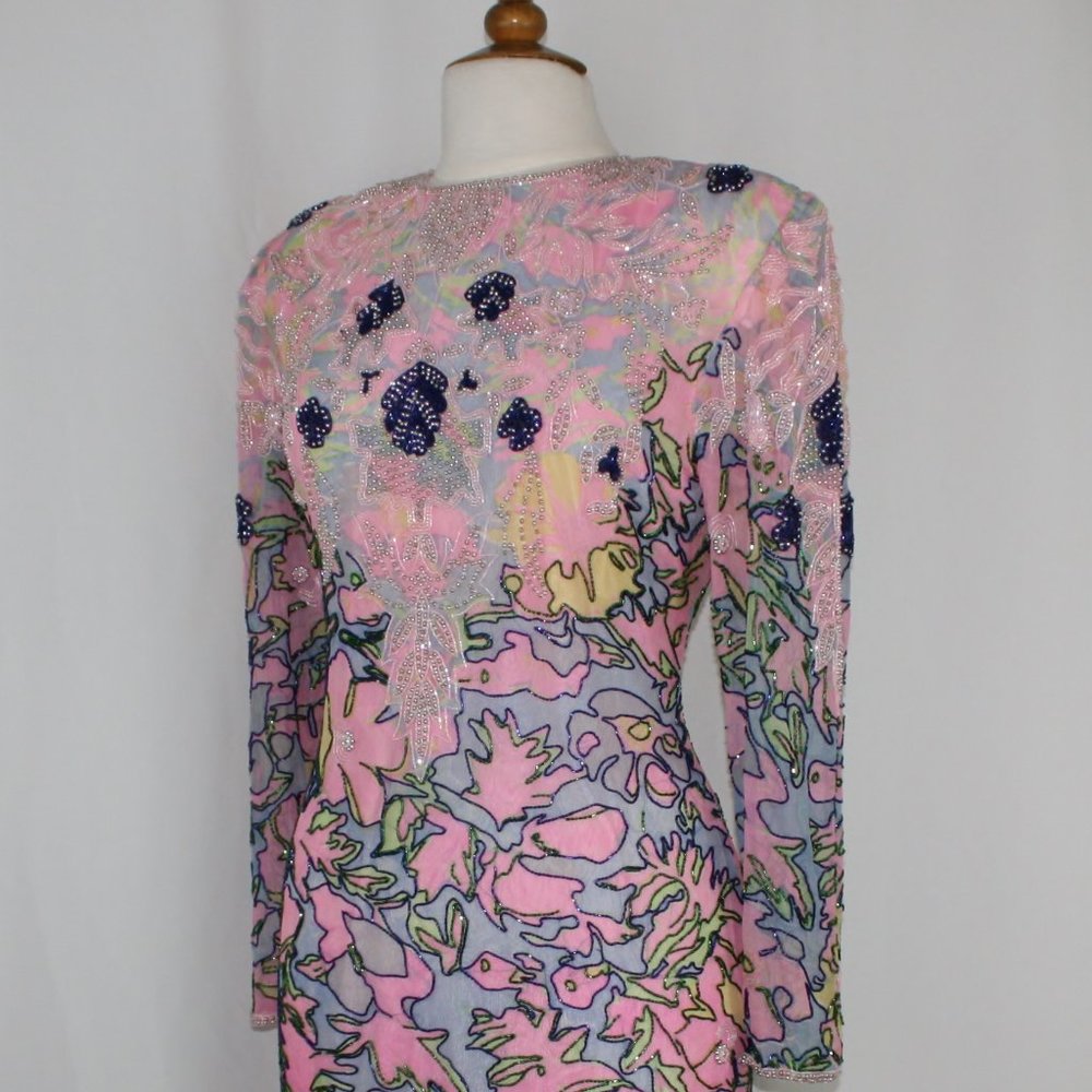 JASDEE Vintage Dress Hand Work Bead & Sequins and Hand Print on Silk Style 3070